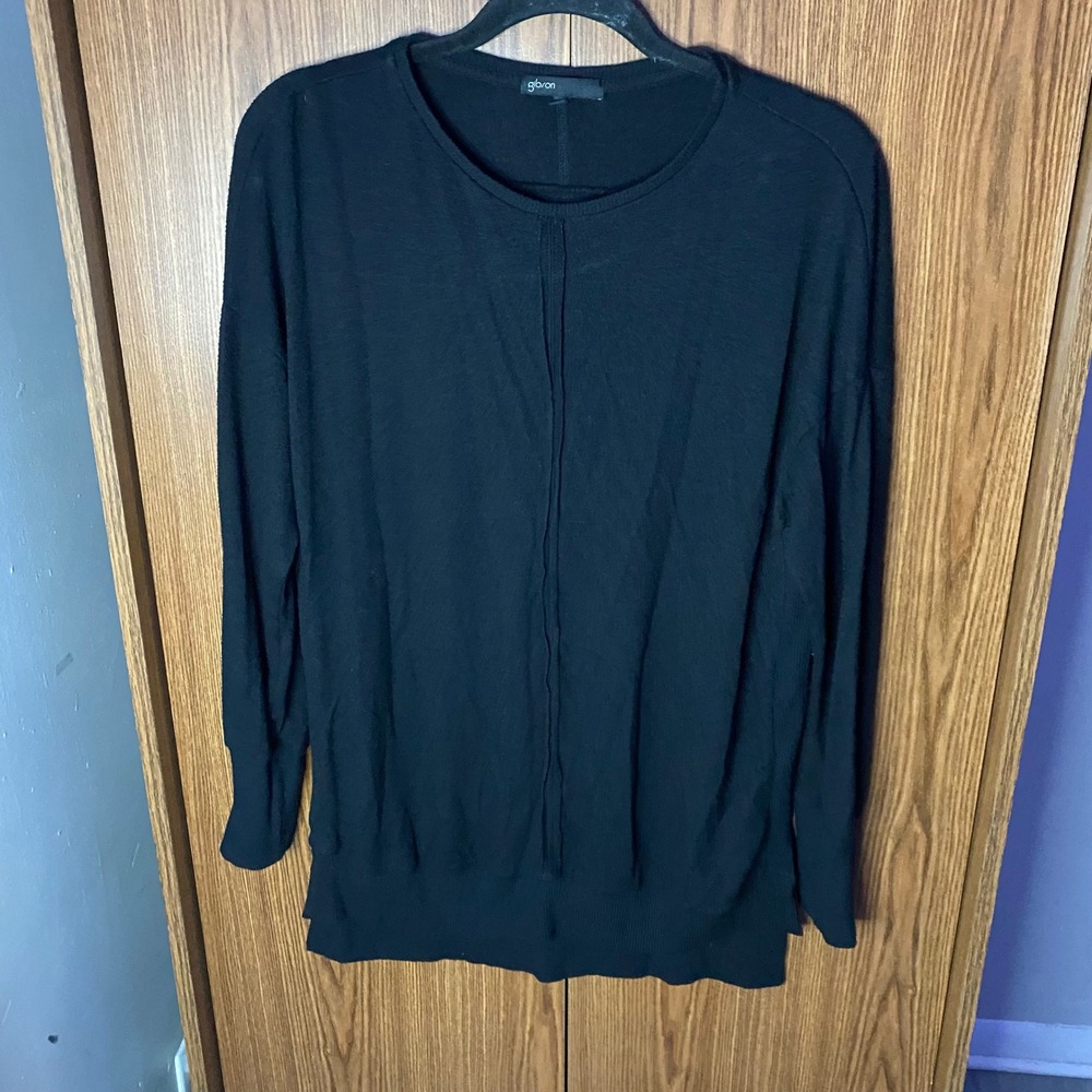 Gibson Tunic Sweater Womens Small Black Center Seam Ribbed Long Sleeve Basic